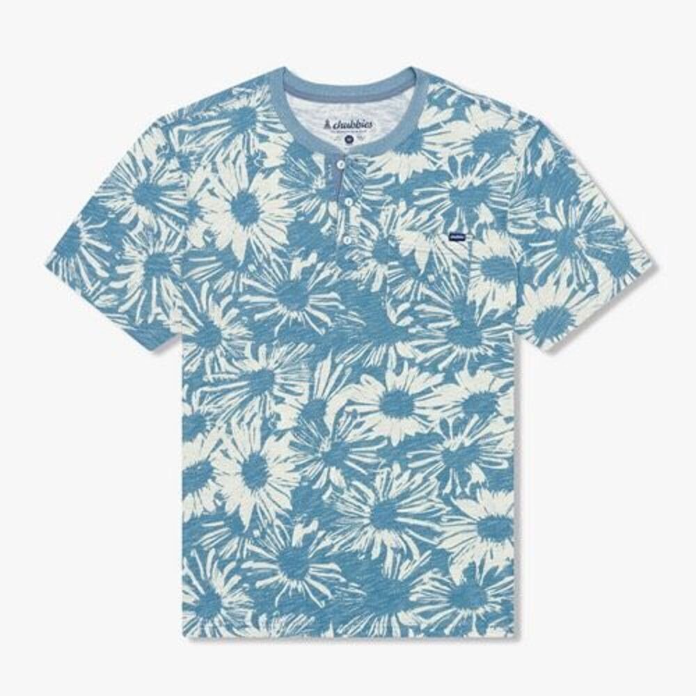 Chubbies The You Drive Me Daisy Henley Shirt Tee size L Blue